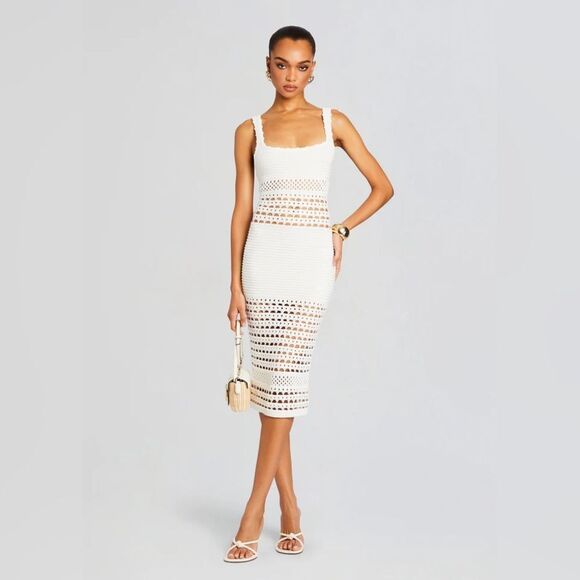 NWT RETROFÊTE AVRIL KNIT CROCHET DRESS in white - Picture 3 of 13